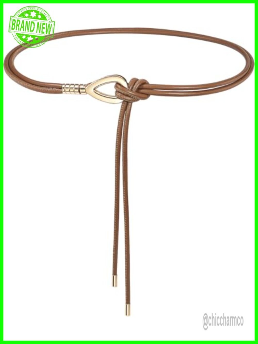 PU Leather Knotted Skinny Waist Belt Gold Buckle for Dresses